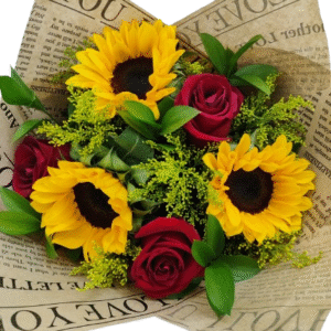 Buquê Com 3 Rosas e 3 Girassóis